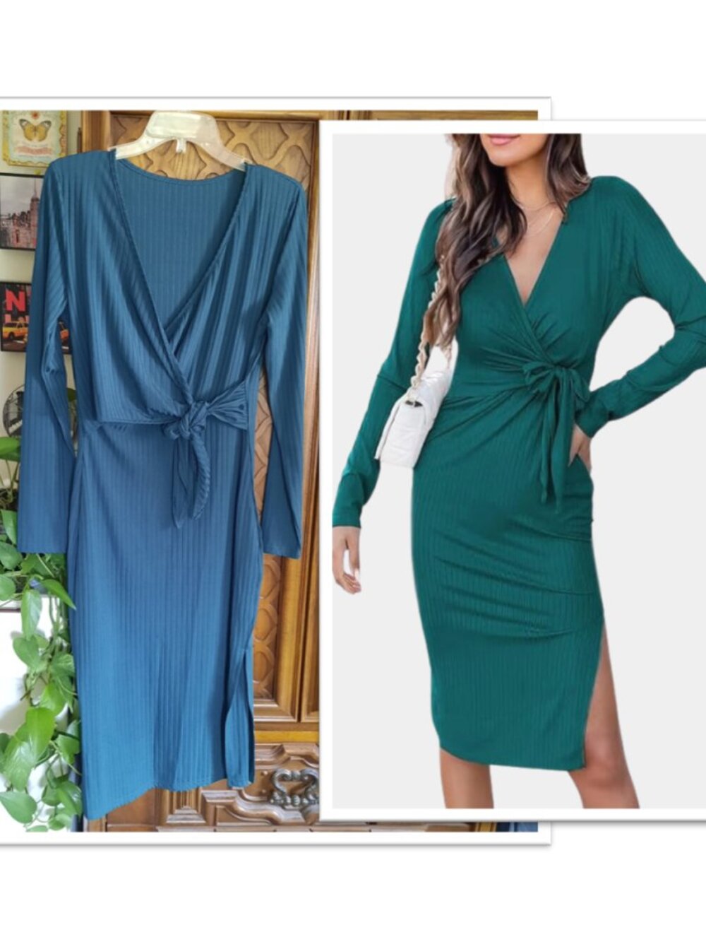 Tie-waist Long sleeve Maternity Dress with side slit! NWOT - Green, size M